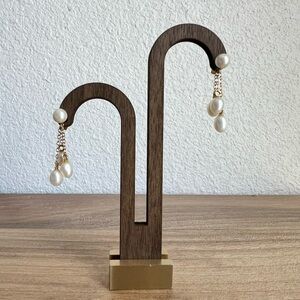 14k Yellow Gold Elegant Pearl Drop Cluster Earrings Beach Classic‎ Minimalist